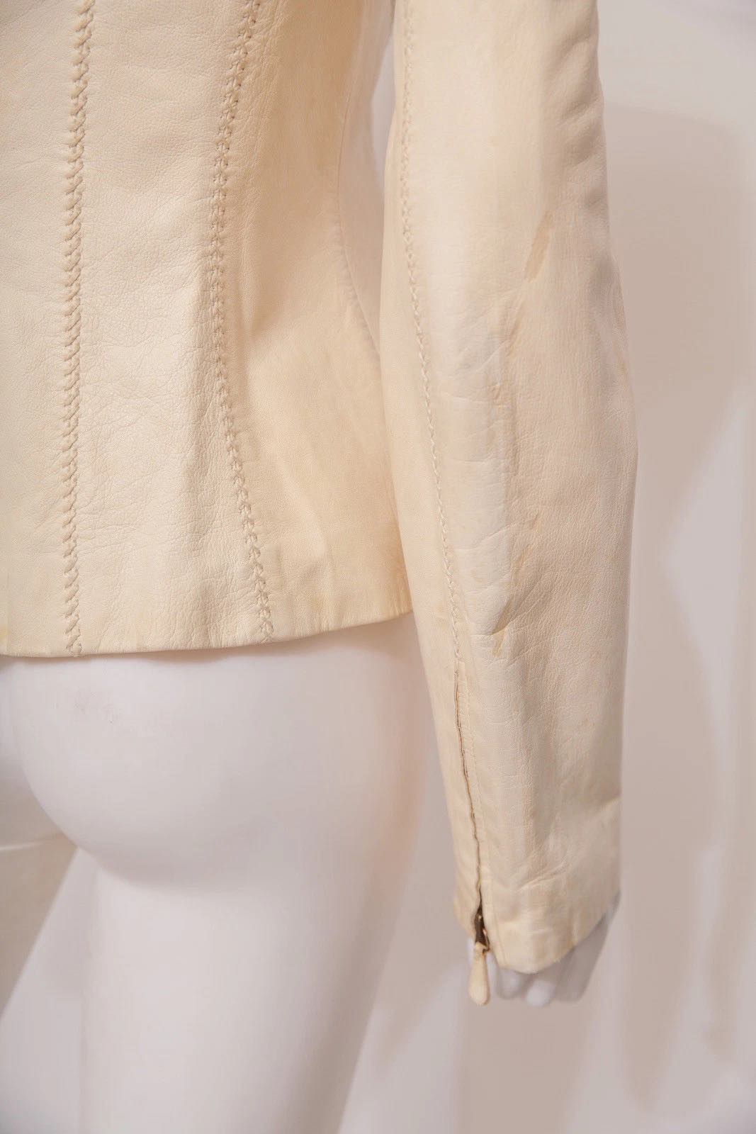 Alexander McQueen Vintage Cream Calf Leather Jacket Early 2000s Size 44