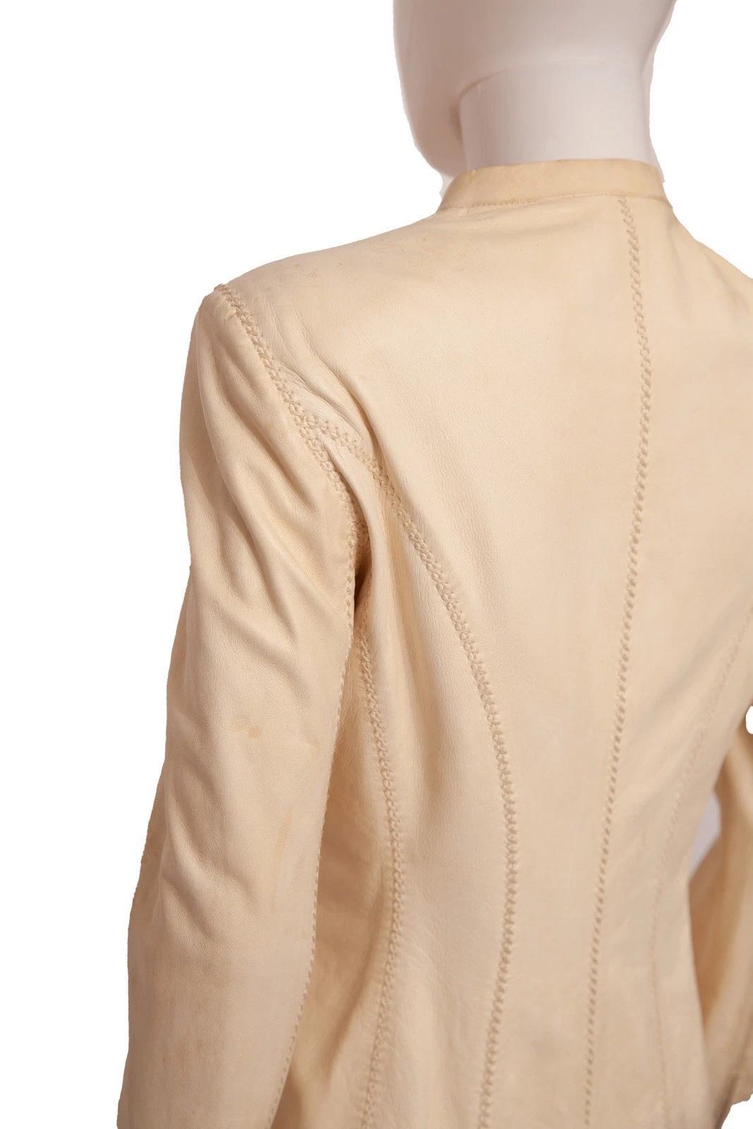 Alexander McQueen Vintage Cream Calf Leather Jacket Early 2000s Size 44