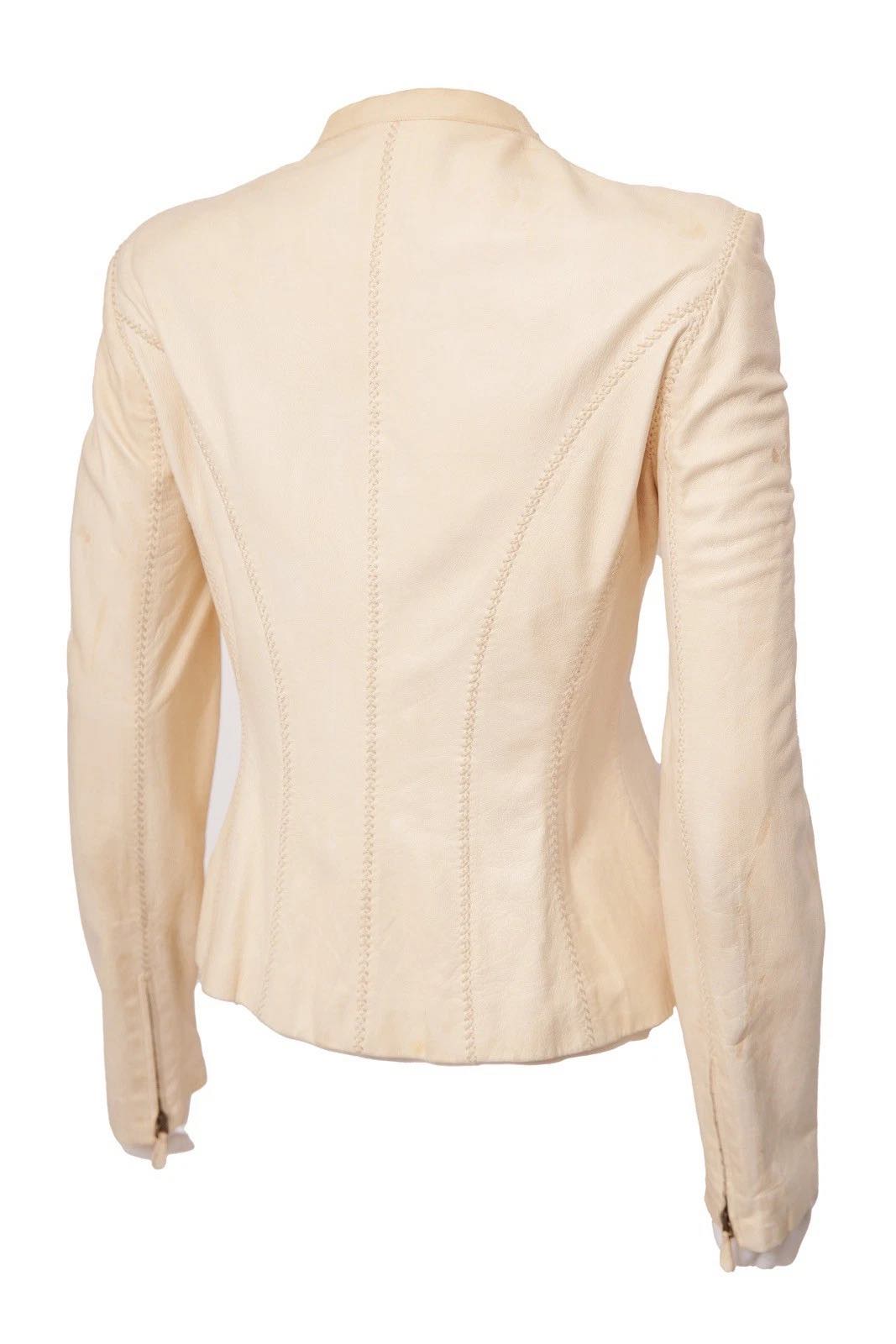 Alexander McQueen Vintage Cream Calf Leather Jacket Early 2000s Size 44