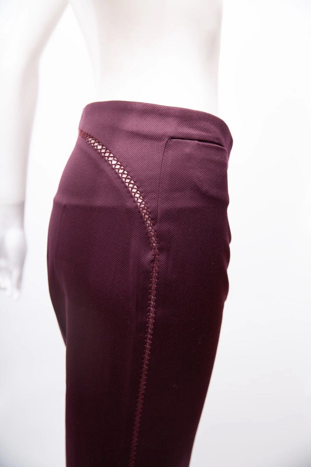 Alexander McQueen Burgendy Tailored Trouser Straight faggoting detail 42 Vintage
